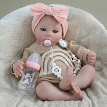 Realistic Reborn Baby Dolls 20 Inch Cloth Body Lifelike Newborn Baby Girl, Real Life Baby Doll With Soft Weighted Body, Real Baby Reborn Gift Set For Kids Age 3+ - 杏色 - 查看 1