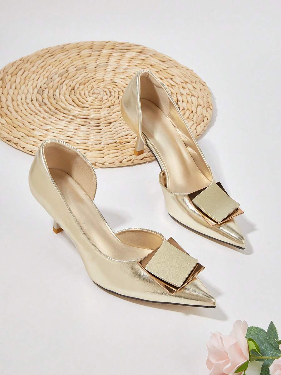 2025 Zapatos de tacón elegantes de punta cuadrada con hebilla minimalista de unicolor para mujer (corte de empeine con textura de piedra aleatoria), otoño/invierno