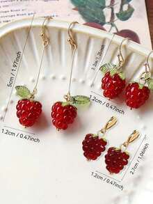 1 Pair Red Raspberries/Strawberry Tassel Earrings For Women, Fresh And Sweet, Fashionable And Luxury Versatile