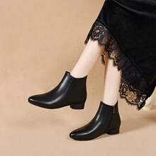 2025 Fashion, Warm Winter Boots For Women, Flat Ankle Boots, Pointed Toes, Soft Leather, Lined With Fur, Comfortable - Apricot - View 1