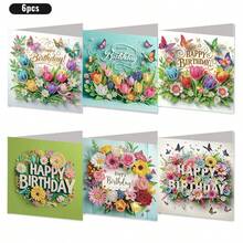6张DIY钻石画贺卡套装，生日快乐&花湖蝴蝶主题手工贺卡，独特设计，生日祝福卡，附6个信封，是向长辈、家人和朋友表达温暖美好祝福的理想之选，钻石艺术贺卡套装，表达爱意和关怀，是表达真挚情感的最佳礼物。 - 彩色 - 查看 9