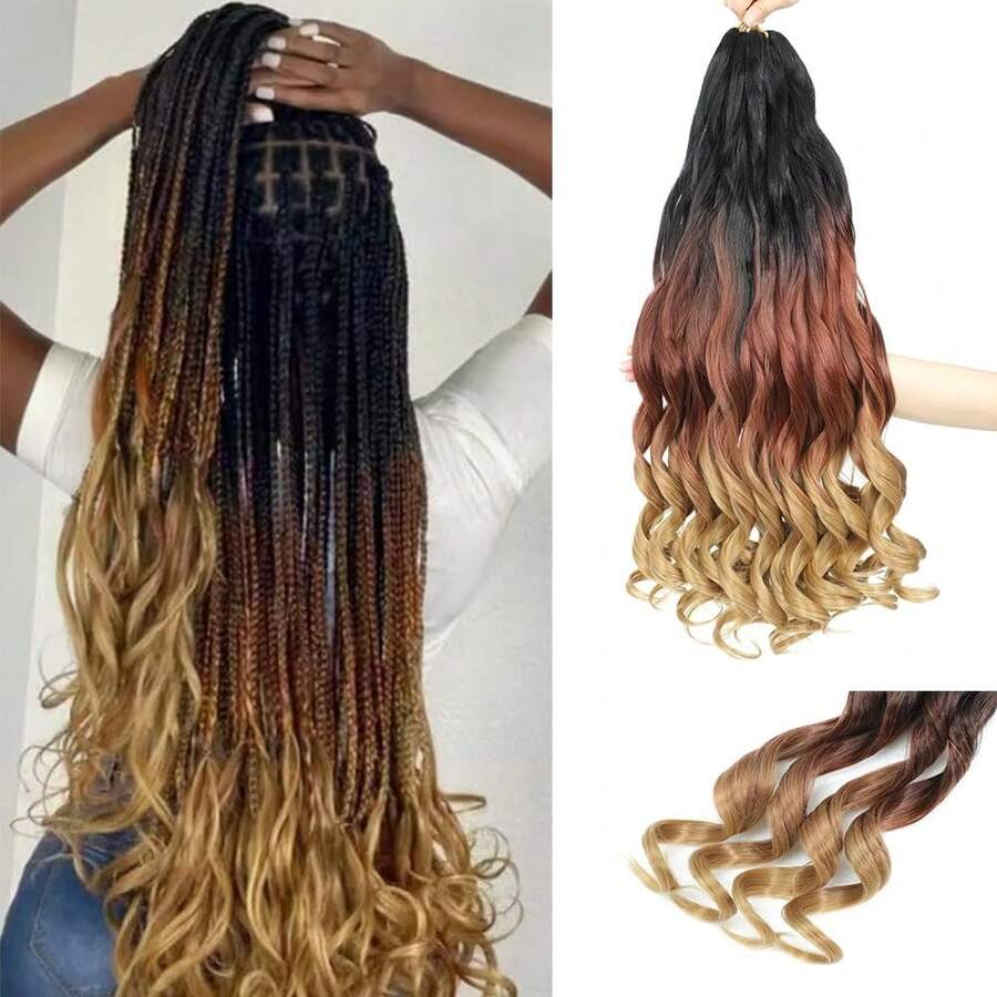 French Curl Braiding Hair, 18 Inch Curly Braiding Hair 8 Packs Bouncy French Curl Crochet Braids For Pre Stretched Loose Wavy Extensions (T1B/30/27, 18Inch),T1B/30/27 - T1B/30/27 - 查看 1
