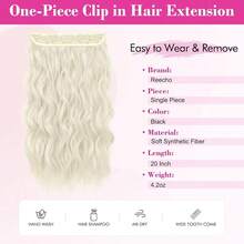 Blonde Hair Extensions, 20" One Piece Clip In Hair Extensions Thick Long Beach Wavy Natural Soft Synthetic Hairpieces For Women, Platinum Blonde,PlatinumBlonde-Wavy - 白金色波浪捲髮 - 查看 8
