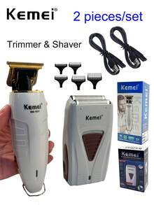 Kemei Electric Hair Trimmer For Men USB Rechargeable Shaver, KM-1931 & KM-3382 Shaver & Trimmer Set, Barber Beard Razor, Men's Daily Use Trimming & Shaving Machine, Holiday Xmas Gift , New Year Use For Men, Bald Head Shaver, Body Hair Trimmer - Light Grey - View 13
