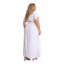 Elegant Plus Size White Party Dress With Pocket, Casual Style, Split Fabric, Side Slit, Long Plus Size Wedding Dress - trắng - Xem 4