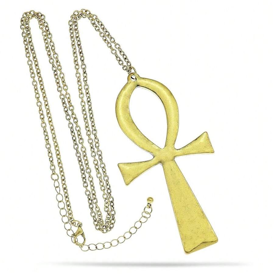 RechicGu Vintage Ancient Egyptian Cleopatra Coptic Sym.Bol Of Life Big Ankh Cross Pendant Long Chain Gothic Necklace,34inch,VintageGoldNecklace - 復古金項鍊 - 查看 1