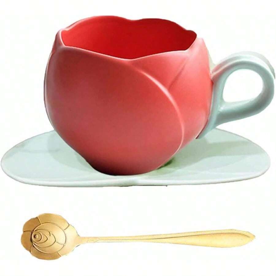 Tulip Mug Ceramic Tulip Coffee Mug Comes With A Red Spoon - 天 - 查看 1