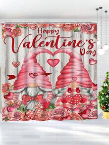 四件套浪漫情人节爱心玫瑰小矮人浴室套装：防水浴帘 + 12 个挂钩 + 防滑地毯 + 马桶盖 - 彩色 - 查看 10