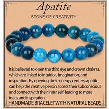 LPBeads Handmade Natural Gemstone Stretch Elastic Bracelet Healing Crystal Round Stone Beads Jewelry Gifts For Women Men,10mm,BlueApatite - Apatite xanh - Xem 1