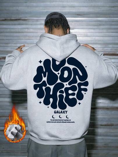 Moletom com capuz e bolso canguru com estampa Moon Thief para homens, ajuste solto, outono/inverno