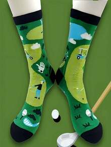 1双男女通用秋冬季个性化趣味图案中筒袜，篮球、足球设计