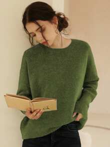 Knit Mix Elegant Women's Knit French Commuter Sweater, Casual Loose Long Sleeve Crew Neck Pullover, Suitable For Autumn/Winter, Christmas, Thanksgiving, New Year, Valentine's Day And Other Holidays, Ideal For Back To School Season And Fall Women's Wear