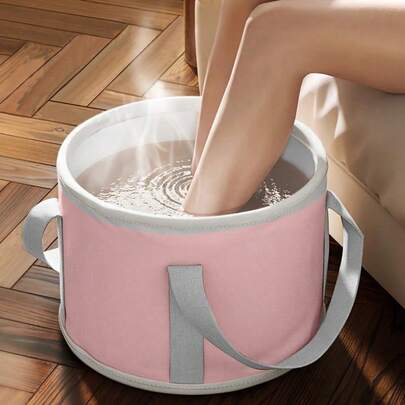 1pc Portable Foldable Foot Spa Tub With Ergonomic Handle, No Electricity Needed, & Formaldehyde-Free, Pink & Gray Design, Suitable For Home, Dorm & Travel Relaxation