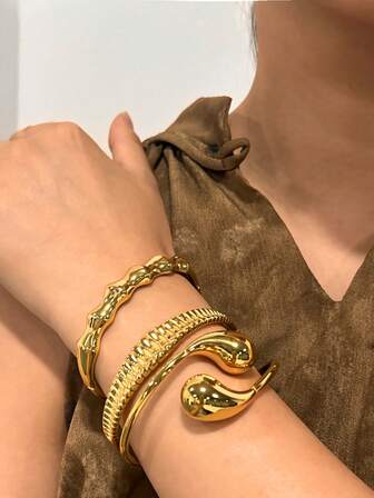 1pc Stainless Steel Clasp Fashionable Bracelet, Non-Fading, Bamboo Knot Design, 18K Gold Plated, Suitable For Couples And Women