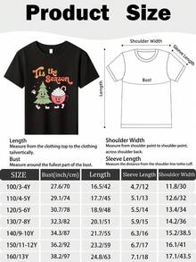 Camiseta de Algodón con Diseño Navideño para Niñas Pequeñas, Negra, 100% Algodón, Camisetas con Diseño Navideño, Lindas, Regalos Perfectos para Navidad, Camisetas Elegantes para las Fiestas, - Negro - Ver 4