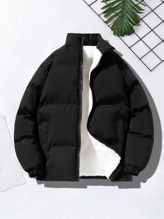 Vadderad kappa Herrkappa med ståkrage, vadderad kappa, termiskt fodrad, tjock ytterkläder för vardagspendling och gatumode