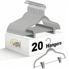 Quality Plastic 20-Pack Non Velvet Non-Flocked Thin Compact Coat Hangers With Metal Clips For Skirts Pants Blouses 360 Swivel Hook (Gray, 20),Gray - 灰色的 - 查看 1