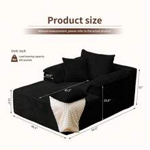 48.4" Oversized Cloud Chaise Lounge Chair For Adults, Plush Corduroy Sofa Bed With 3 Throw Pillows & Armrests, Multi-Functional Lounger Sleeper For Living Room, Bedroom & Apartment, No Assembly Required - màu đen - Xem 2