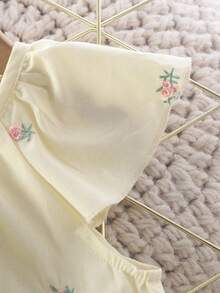 2pcs/Set Girls Sweet Embroidered Floral Sleeveless Top And Casual Pants Set, Summer - Apricot - View 4