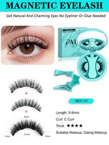 PALM LASHES 1副带辅助器的磁性假睫毛，可重复使用，佩戴舒适，无需胶水和眼线，防水轻盈，适合自然妆容，易于佩戴 - 自然纖長款 - 查看 6
