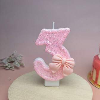 Mini Pink Girl Bow Birthday Cake Candles, Party Decorations