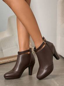 Versatile Suede Ankle Boots For Women, Chunky Heel High Heels, Suitable For Commuting, Party, Date, Autumn/Winter - Brown - View 4