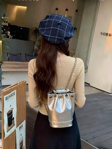 女式方领长袖针织毛衣，修身叠穿上衣，秋冬 - 燕麥色 - 查看 6