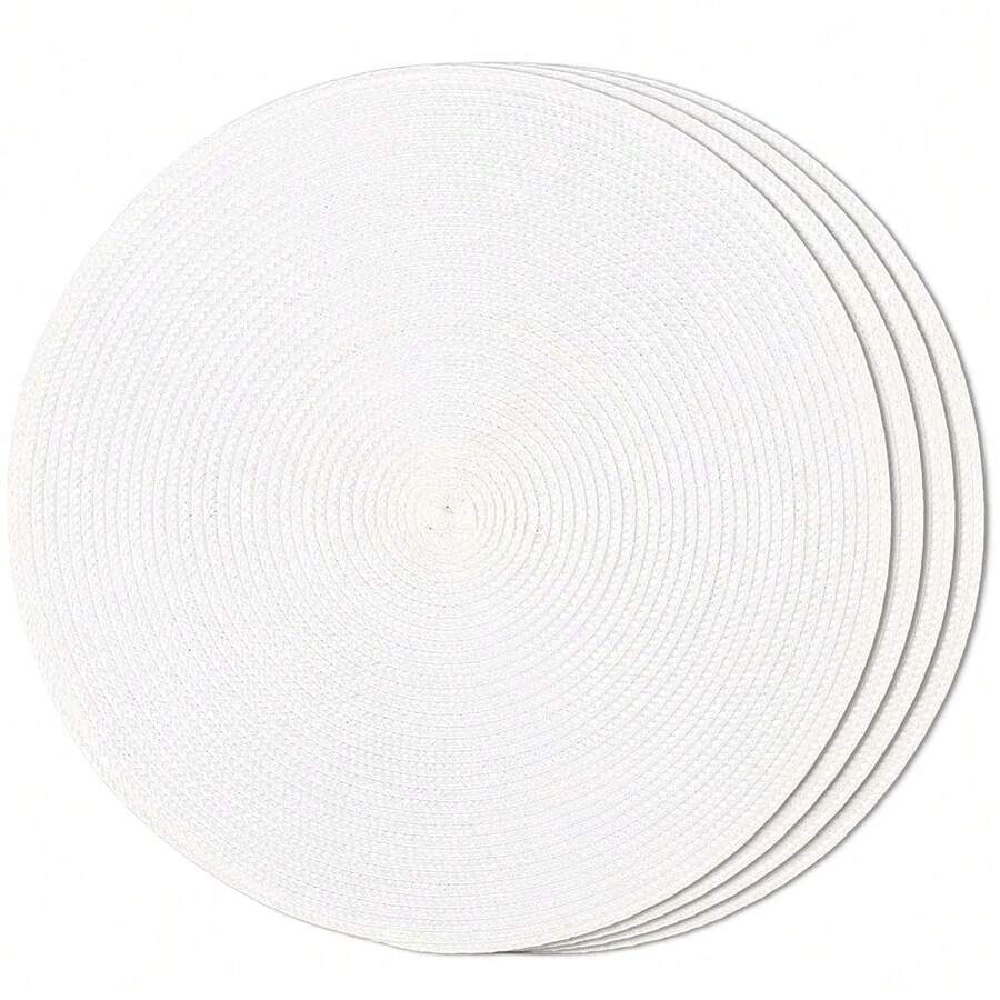 FunWheat Round Braided Placemats Set Of 4 Table Mats For Dining Tables Woven Washable Non-Slip Place Mats 15inch (White, 4pcs),White15inchessetof4 - 白色15英寸,一組4個 - 查看 1