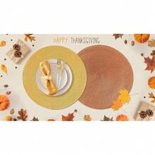 FunWheat Round Braided Placemats Set Of 4 Table Mats For Dining Tables Woven Washable Non-Slip Place Mats 15 Inch(Pumpkin Yellow,4pcs),PumpkinYellow15inchessetof4 - 南瓜黃色 15 吋 4 件套 - 查看 8