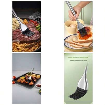 Stainless Steel Long - Handle Basting Brush With Silicone Bristles - Durable, Heat - Resistant, Non - Abrasive BBQ Cooking Easy Sauce, Oil, Butter Application - Grilling, Baking, Pastry