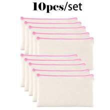 5/10/20/50 pièces Sacs à fermeture éclair en coton vierge DIY Sacs de rangement pour maquillage, cosmétiques, articles de toilette, papeterie, cadeaux - Beige - Voir 22