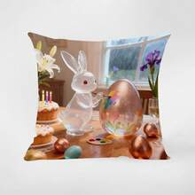 4pcs/1pc Easter Theme Rabbits, Dwarfs, Cute Easter Eggs, Bamboo Basket Prints, Peach Skin Velvet Pillowcases, Sofa, Bedroom Home Decoration, Pillow Core Cushion Covers - Multicolor - View 14