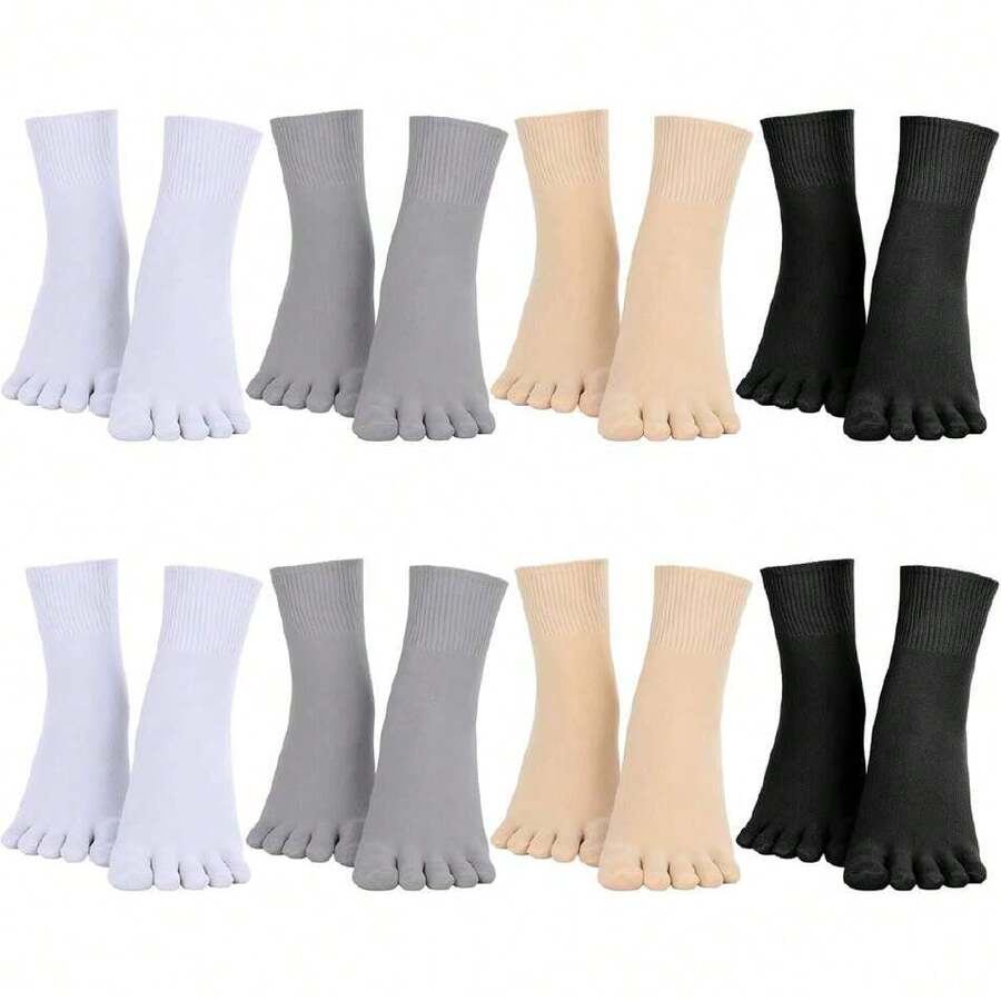 8 Pair Women Toe Sock Thin Breathable Five Toe Finger Separator Sock Crew Ankle For Athletic Suer Run Spring,29638502 - 彩色 - 查看 1