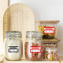 1Roll(200Pcs) Best Before Date Stickers With Black Erasable Pen 0.98*1.57'' Satety Date Freezer Pantry Index Labels Sealing Tag Perfect For Kitchen Storage Containers, Food Jars, Beverage, Mason Jar - Red - View 8