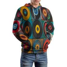 Unisex Discos De Vinilo Retro 3D Impreso Hoodies Hombre Mujer Sudaderas con Capucha con Bolsillos, Moda Invierno Manga Larga Pullover Deportes Sweatshirt - Vistoso + CH - Ver 6