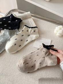 5 pares de calcetines cortos para mujer, calcetines con ribete de encaje, calcetines tobilleros de corte bajo con estampado floral, calcetines tipo barco con diseño de margaritas lindos, calcetines cortos femeninos - Multicolor - Ver 5