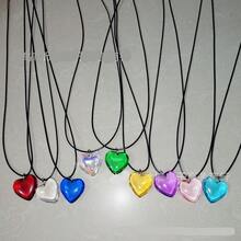 Dainty Colorful Glass Heart Shape Pendant Necklace Stainless Steel Link Rope Chian Love Heart Charms Pendant Necklace Y2K  Jewelry Accessories For Women Jewelry,Purple - 紫色 - 查看 4