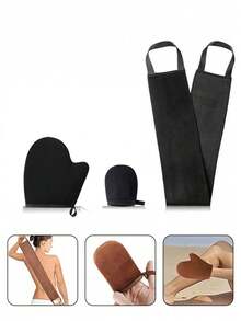 3-In-1 Self Tanning Gloves Set, Includes Self Tanning Gloves, Applicator Mitt, And Back Applicator, Designed Specifically For Back, Ultra Soft And Streak-Free - Black - View 4