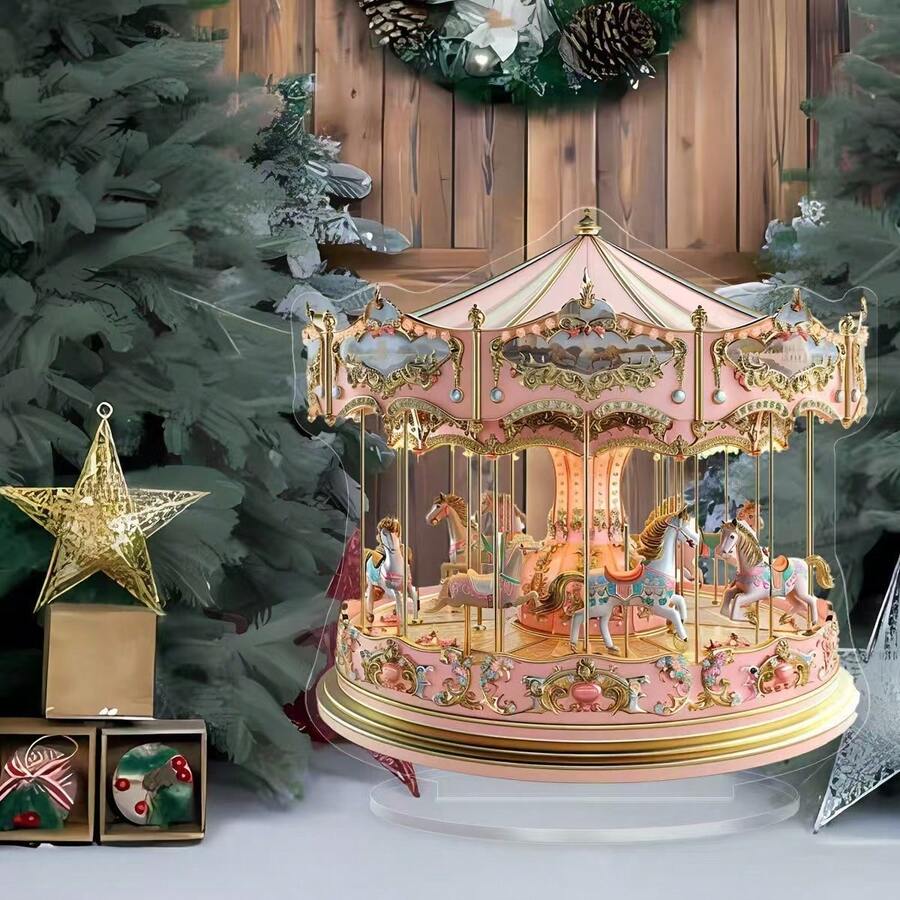 Charming Acrylic Rotating Carousel 2D Desktop Decor - Perfect For Christmas And Halloween, Ideal Gift, Sun Catcher Design - Multicolor - View 1