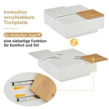 Modern Square Coffee Table In Glossy White Wood With A Shelf Measuring 75 X 75 X 33.5 Cm, Small Sliding Tray, Maximum Load Capacity 30 Kg. - White - View 6