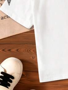 女童夏季休闲数字图案圆领短袖T恤 - 白色 - 查看 7