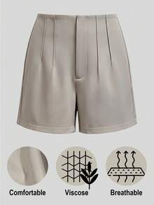 Women's Elegant Pleated Waist Shorts For Commuting - Apricot - View 1