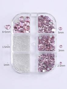 6Grids Kituri de pietre rotunde pentru unghii, alb roz, Heard, pietre din sticlă cu spate plat de 2,5/3/5 mm și mărgele din oțel argintiu, pietre de Ziua Îndrăgostiților cu sclipici AB pentru unghii, pentru meșteșuguri DIY, căni, sticle, pahare, haine, machiaj, unghii, manichiură, brelocuri pentru unghii, pietre prețioase pentru unghii, accesorii pentru unghii, instrumente pentru manichiură