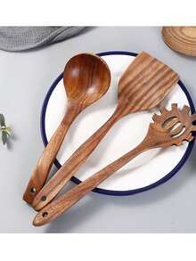 1pc Minimalist Multi-Functional Wooden Cooking Spoon, Practical Household Kitchen Tool