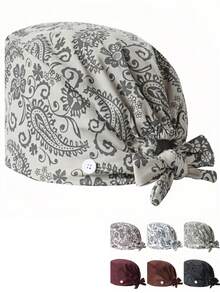 1件装女士高品质佩斯利花纹波西米亚风护士帽/头巾 - 轻便易携，抗菌防尘，适用于医院、美容院、兽医诊所工作人员、家政人员 - 彩色 - 查看 7