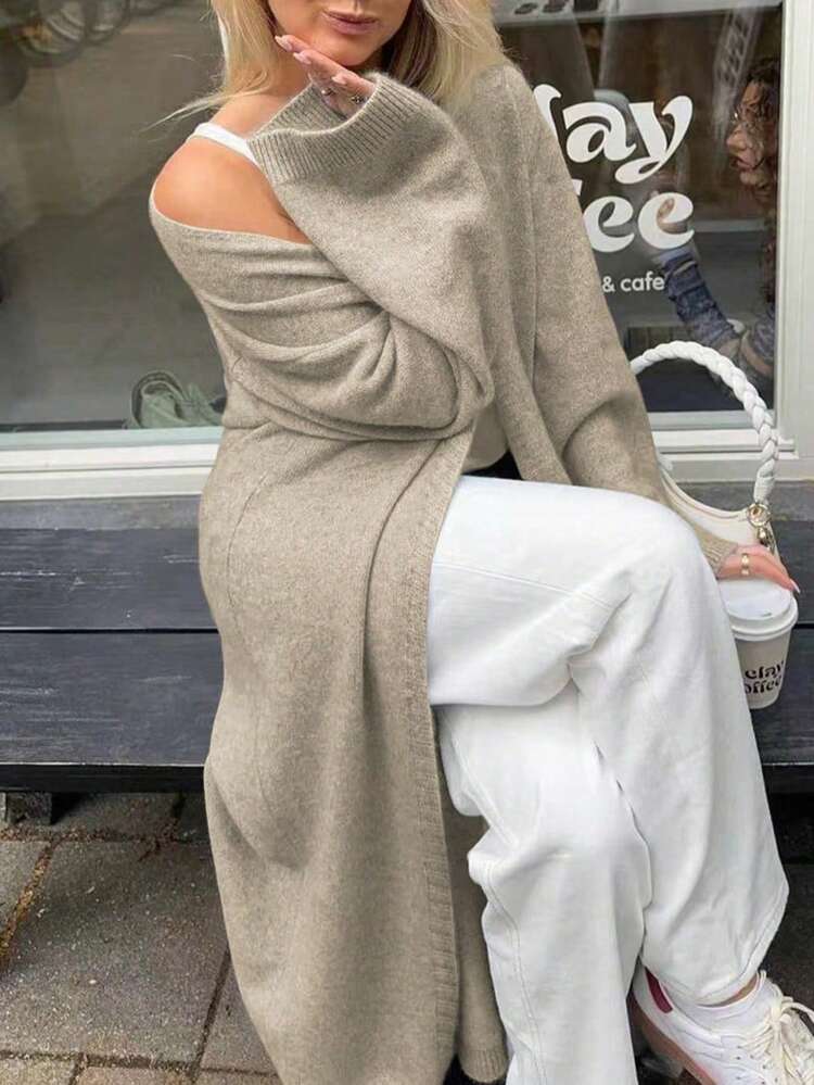 FOR BEAUTY Autumn/Winter New Solid Color Minimalist V-Neck Casual Knit Cardigan For Women, Soft, Comfortable, Stylish For Commuting, Mid-Length, New Year - Tulip - View 4