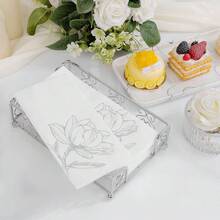 50 Pack Silver Magnolia Napkins - Silver Floral Disposable Napkins - Cloth-Like Feel Dinner Paper - Vintage Heavy Duty Hand Towels For Bathroom Wedding Holiday Party Bridal Decorative Towels,Silver - 銀色 - 查看 10