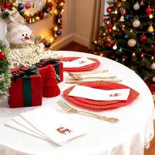 50 Pack Christmas Deer Paper Napkins - Christmas Red Dinner Napkins - Cloth-Like Disposable Hand Towels For Xmas Holiday Table Bathroom Decor Party,RedDeer - 紅鹿市 - 查看 9