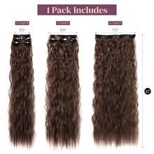 6PCS Clip In Hair Extensions 24inch Dark Chocolate Brown Hair Extension Long Mermaid Waves Synthetic Hairpiece For Women Natural LooFKing For Daily Use Cosplay Halloween Costume Party,DarkChocolateBrown-Wavy - 深巧克力棕色波浪捲 - 查看 3