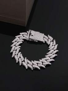 1pc Men's Hip Hop Fully Iced Out Diamond Shaped Cuban Link Bracelet, Adjustable Cuban Anklet Bracelet, Stylish Street Jewelry For Men - Diamond Cuban Chain - View 9